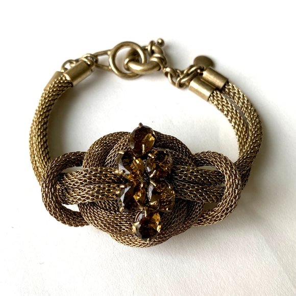 J. Crew Vintage Bronze Braided Rope Bracelet with Amber Stones - Picture 1 of 15